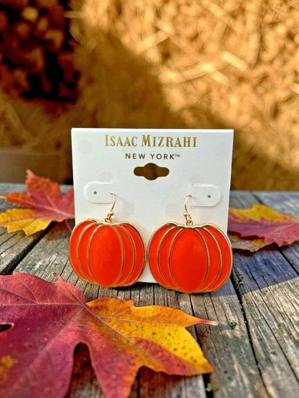 Isaac Mizrahi  1 3/4" Gold Tone/Orange Pumpkin Earrings-NWOT